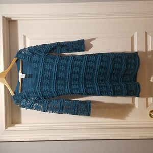 Max Studio dark teal-blue lace overlay stretchy dress